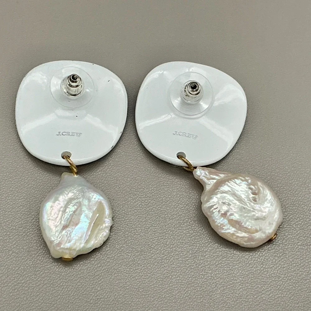 J.Crew Earrings White Crackle Resin & Baroque Pearl Drop Statement Earrings